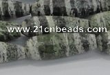 CTR140 15.5 inches 10*30mm faceted teardrop green silver line jasper beads