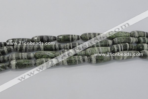 CTR140 15.5 inches 10*30mm faceted teardrop green silver line jasper beads