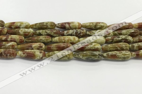 CTR153 15.5 inches 10*30mm teardrop green dragon serpentine jasper beads