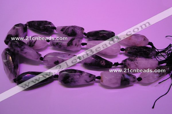 CTR207 16*35mm - 18*43mm faceted teardrop black rutilated quartz beads