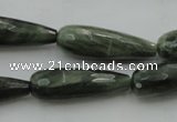 CTR35 15.5 inches 10*30mm faceted teardrop green hair stone beads