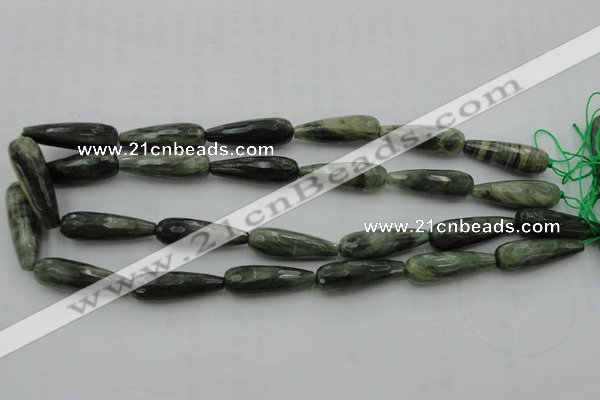 CTR35 15.5 inches 10*30mm faceted teardrop green hair stone beads