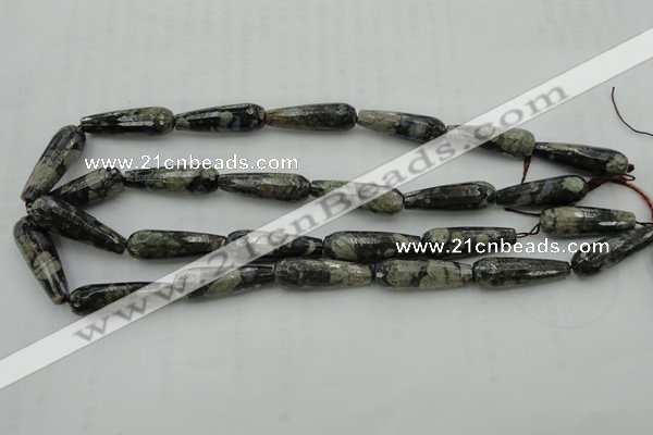 CTR37 15.5 inches 10*30mm faceted teardrop grey opal gemstone beads