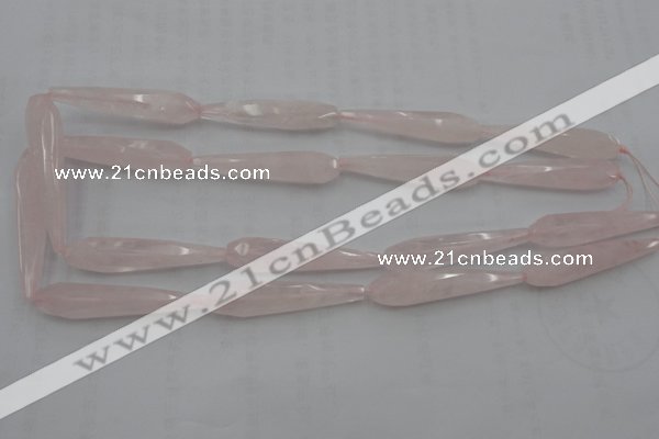 CTR41 15.5 inches 10*40mm faceted teardrop rose quartz beads