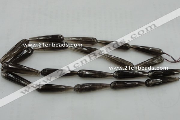 CTR42 15.5 inches 10*40mm faceted teardrop smoky quartz beads