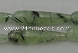 CTR43 15.5 inches 10*40mm faceted teardrop green rutilated quartz beads