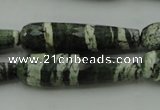 CTR53 15.5 inches 10*40mm faceted teardrop green silver line jasper beads