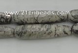 CTR54 15.5 inches 10*40mm faceted teardrop grey picture jasper beads