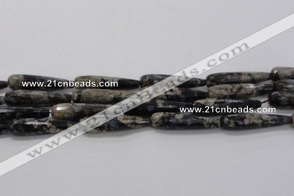 CTR60 15.5 inches 10*40mm faceted teardrop grey opal gemstone beads