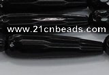 CTR64 15.5 inches 10*40mm faceted teardrop black agate beads