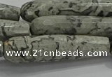 CTR66 15.5 inches 10*40mm faceted teardrop grey picture jasper beads
