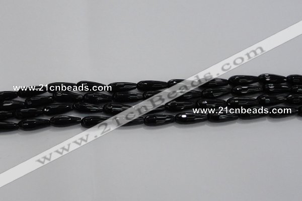 CTR82 15.5 inches 6*16mm faceted teardrop black agate beads