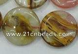 CTS50 15.5 inches 25mm flat round tigerskin glass beads wholesale