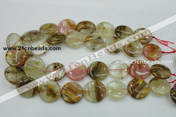 CTS50 15.5 inches 25mm flat round tigerskin glass beads wholesale