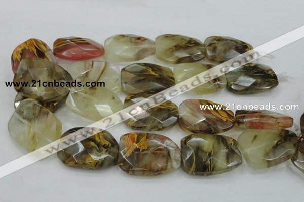 CTS54 30*40mm faceted & twisted rectangle tigerskin glass beads