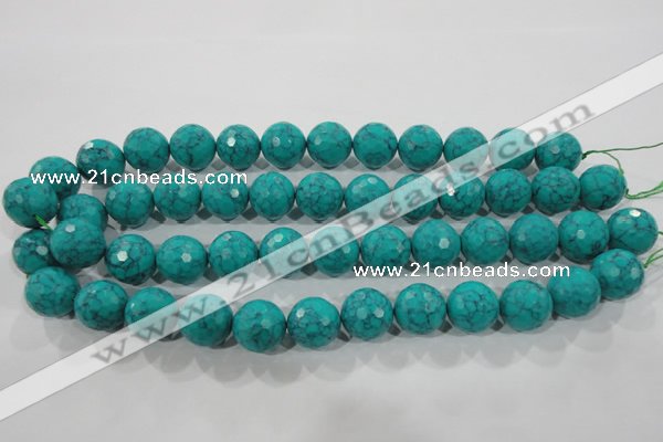 CTU1687 15.5 inches 16mm faceted round synthetic turquoise beads