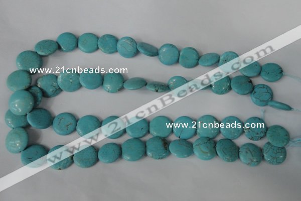 CTU1884 15.5 inches 16mm flat round imitation turquoise beads