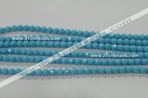 CTU2590 15.5 inches 4mm faceted round synthetic turquoise beads