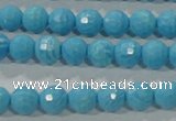 CTU2591 15.5 inches 6mm faceted round synthetic turquoise beads