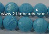 CTU2595 15.5 inches 14mm faceted round synthetic turquoise beads