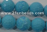 CTU2596 15.5 inches 16mm faceted round synthetic turquoise beads