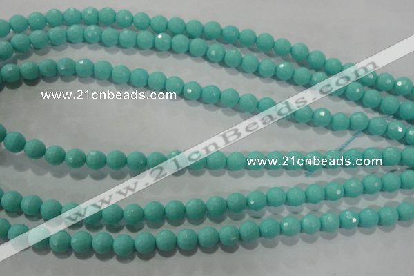 CTU2780 15.5 inches 4mm faceted round synthetic turquoise beads