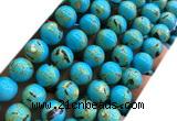 CTU3144 15 inches 10mm round gold vein howlite turquoise beads