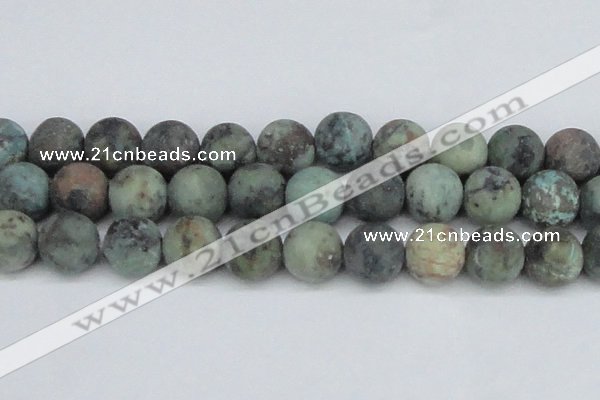 CTU567 15.5 inches 14mm round matte african turquoise beads