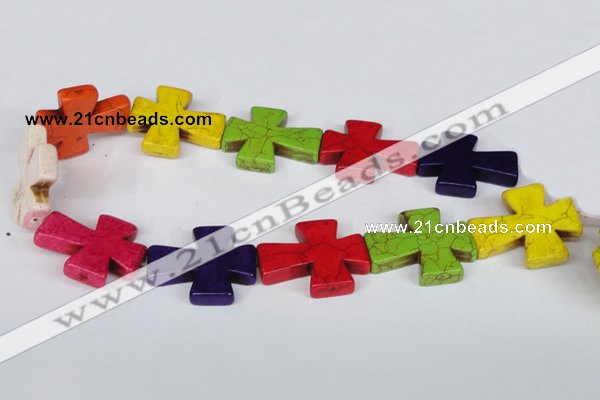 CTU734 15.5 inches 30*36mm cross dyed turquoise beads wholesale