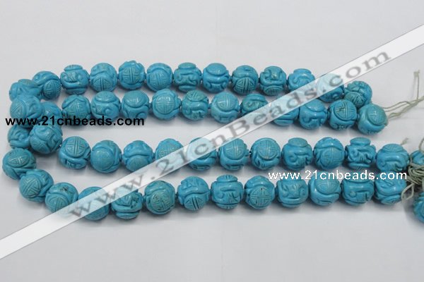 CTU883 15.5 inches 15mm carved round dyed turquoise beads