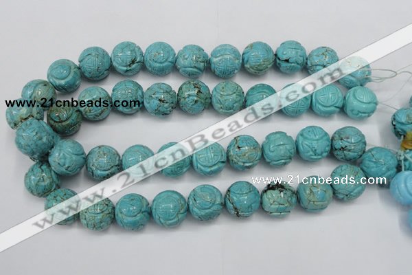 CTU884 15.5 inches 18mm carved round dyed turquoise beads
