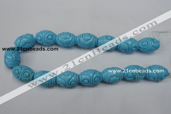 CTU886 15.5 inches 20*26mm carved rice dyed turquoise beads