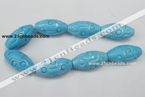 CTU887 15.5 inches 25*50mm carved rice dyed turquoise beads
