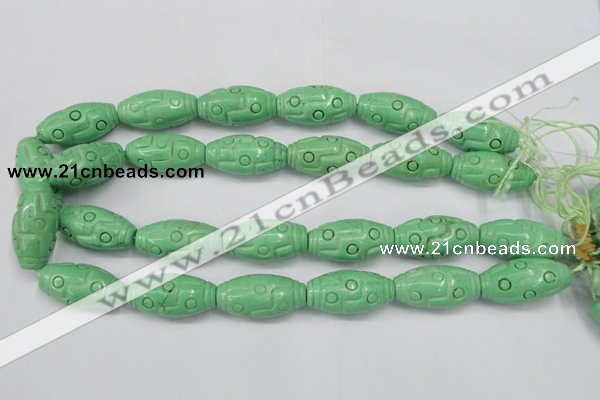 CTU888 15.5 inches 15*30mm carved rice dyed turquoise beads