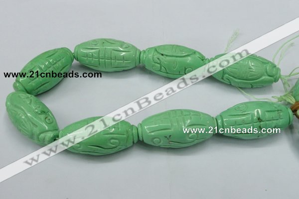 CTU890 15.5 inches 25*50mm carved rice dyed turquoise beads
