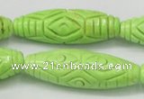 CTU892 15.5 inches 15*45mm carved rice dyed turquoise beads