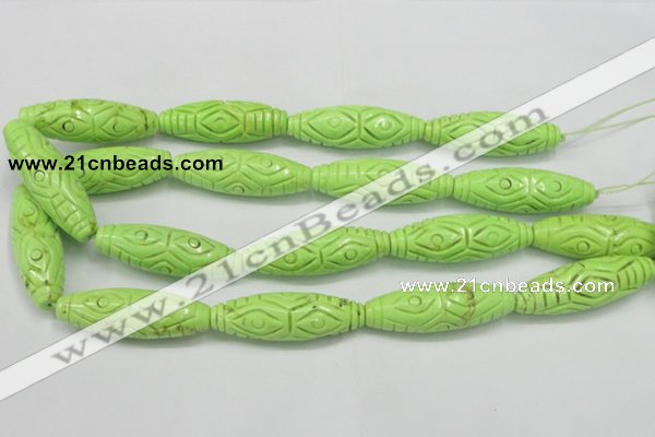 CTU892 15.5 inches 15*45mm carved rice dyed turquoise beads