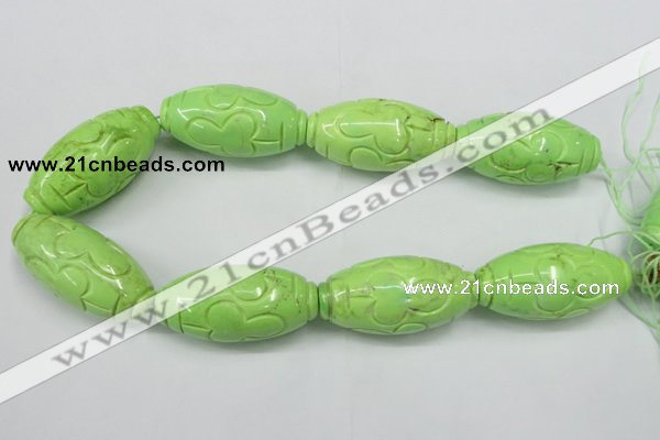 CTU894 15.5 inches 25*50mm carved rice dyed turquoise beads