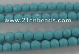 CTU910 15.5 inches 4mm faceted round synthetic turquoise beads