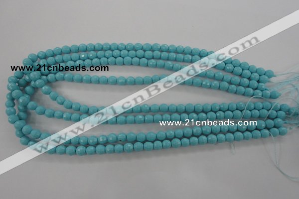 CTU910 15.5 inches 4mm faceted round synthetic turquoise beads