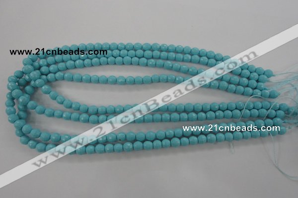 CTU911 15.5 inches 6mm faceted round synthetic turquoise beads