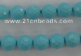 CTU914 15.5 inches 12mm faceted round synthetic turquoise beads