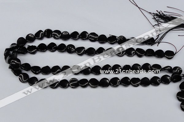 CTW03 15.5 inches 12mm twisted coin black agate beads wholesale