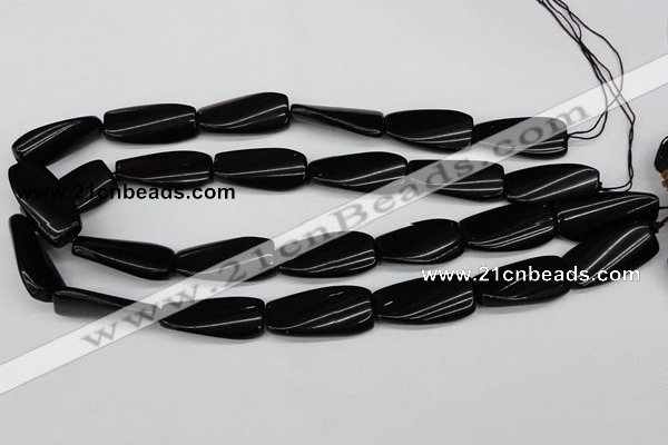 CTW108 15.5 inches 15*30mm twisted rectangle black agate beads