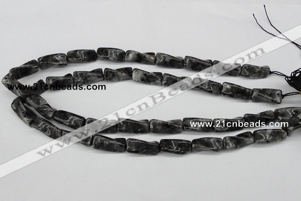 CTW135 15.5 inches 9*20mm twisted trihedron black labradorite beads