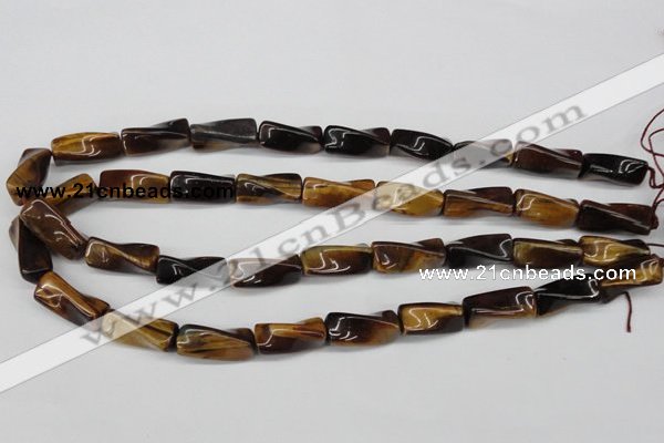 CTW140 15.5 inches 9*20mm twisted trihedron yellow tiger eye beads