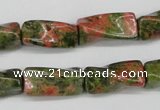 CTW142 15.5 inches 9*20mm twisted trihedron unakite gemstone beads