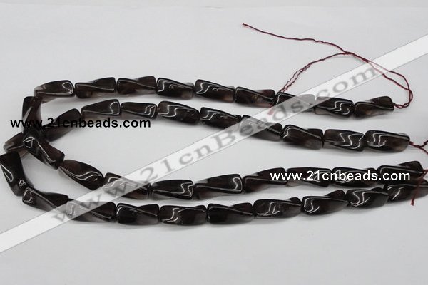 CTW145 15.5 inches 9*20mm twisted trihedron smoky quartz beads