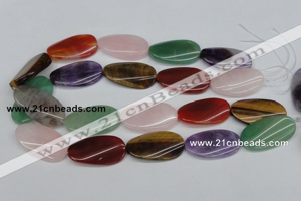 CTW168 15.5 inches 22*40mm twisted oval mixed gemstone beads