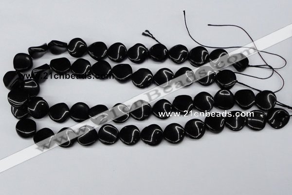 CTW20  15.5 inches 16mm twisted coin black agate beads wholesale